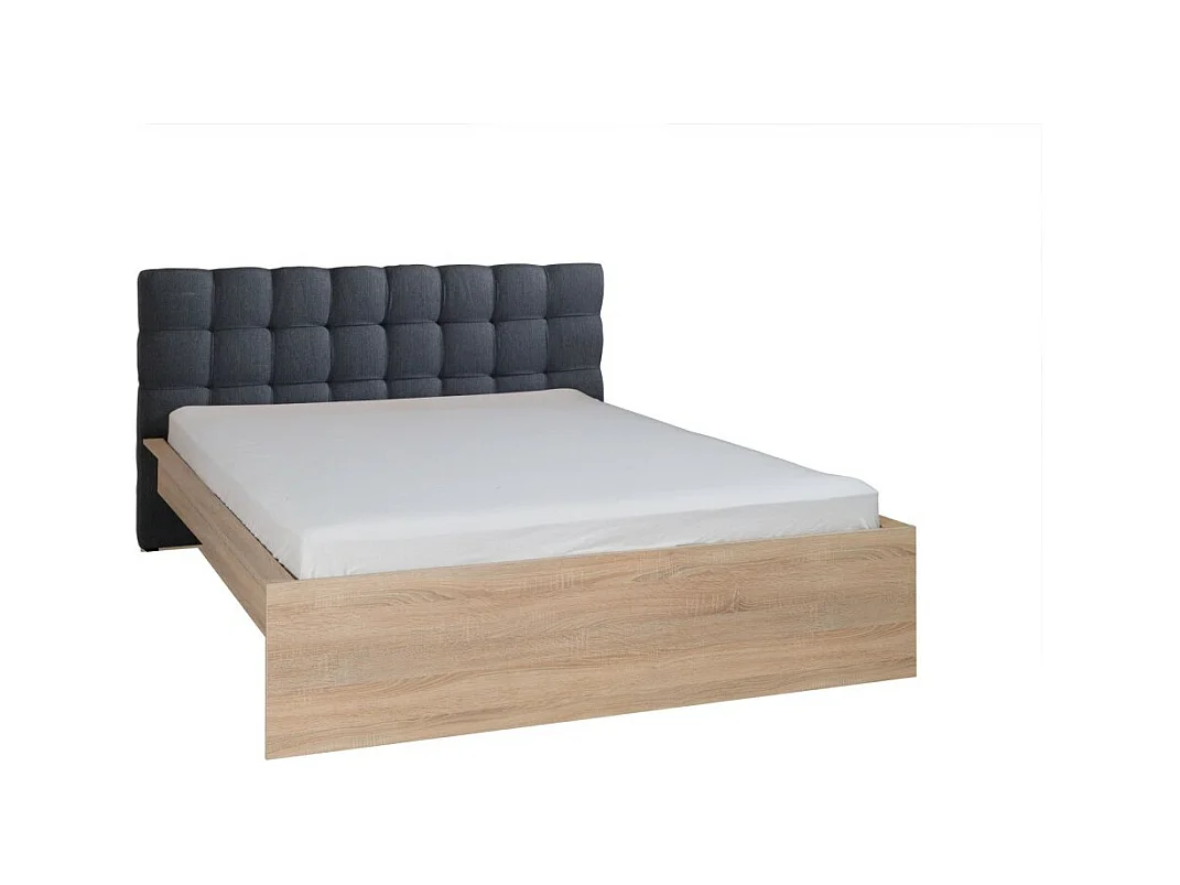 Bed 160x200 MAXIM met lade en lattenbodem in lichte eikenkleur en grijs hoofdeinde