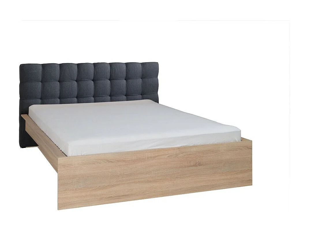 Bed 160x200 MAXIM met lade en lattenbodem in lichte eikenkleur en grijs hoofdeinde