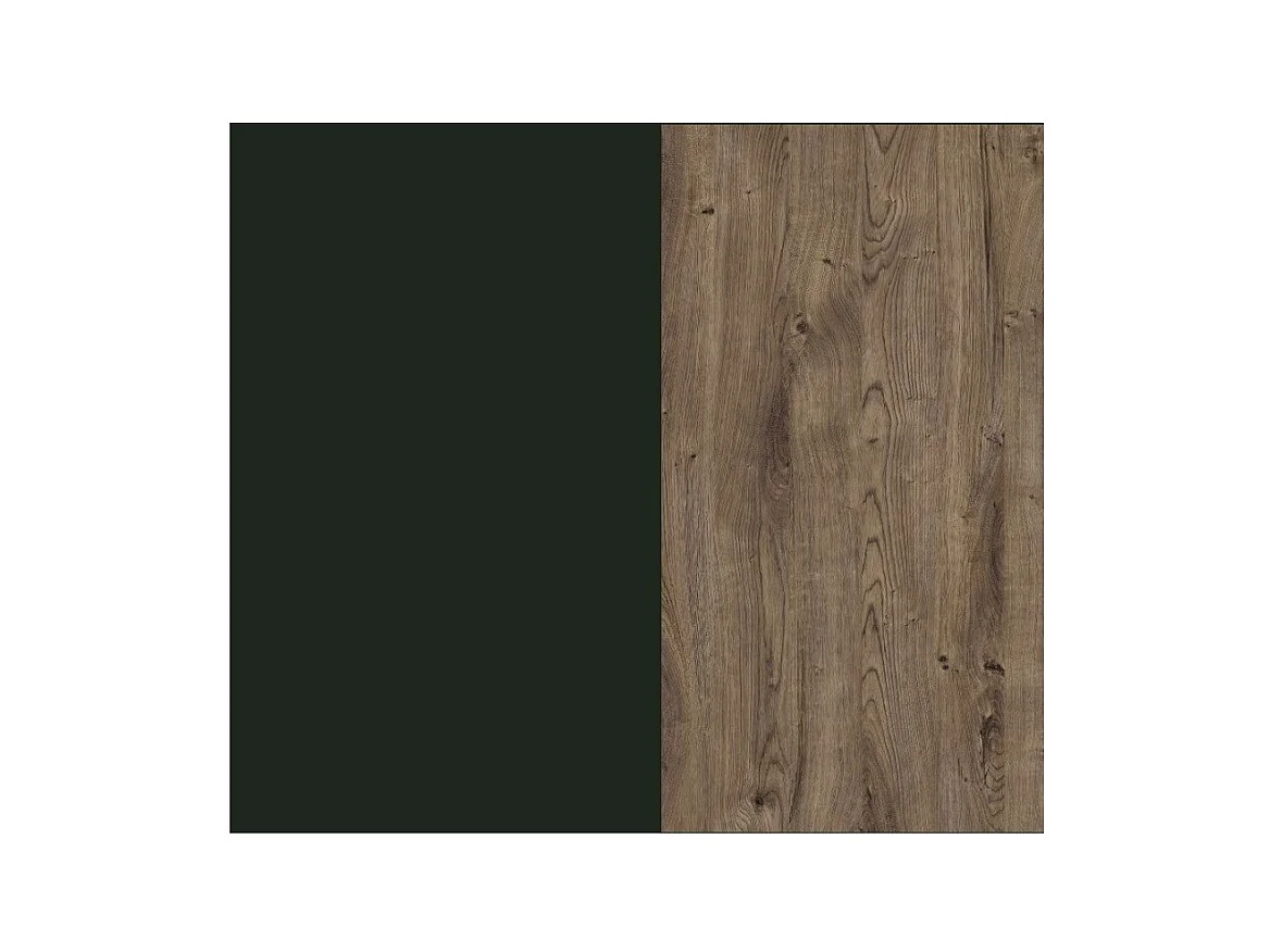 Lit adulte 160x200 collection ASSIA. Coloris vert kaki et  finitions aspect chêne.