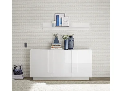 Buffet 3 portes JUPITER blanc laqué brillant 182 cm