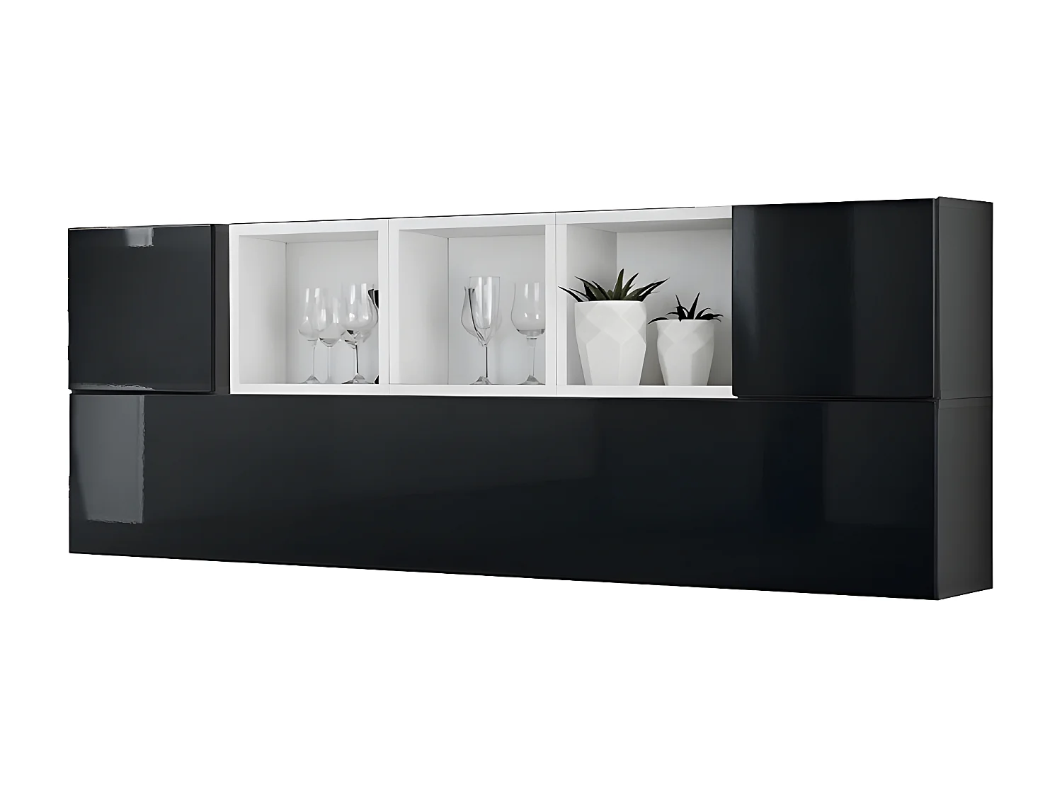 Composition de meubles murales CUBES 5 design coloris noir et blanc. Meuble de salon suspendu