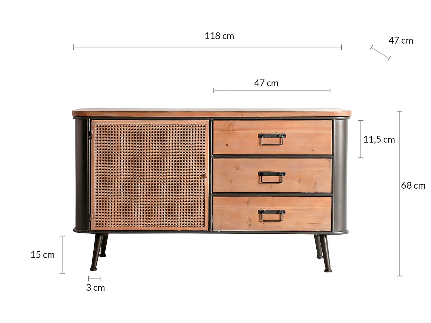Buffet en fer marron 118x47x68 cm