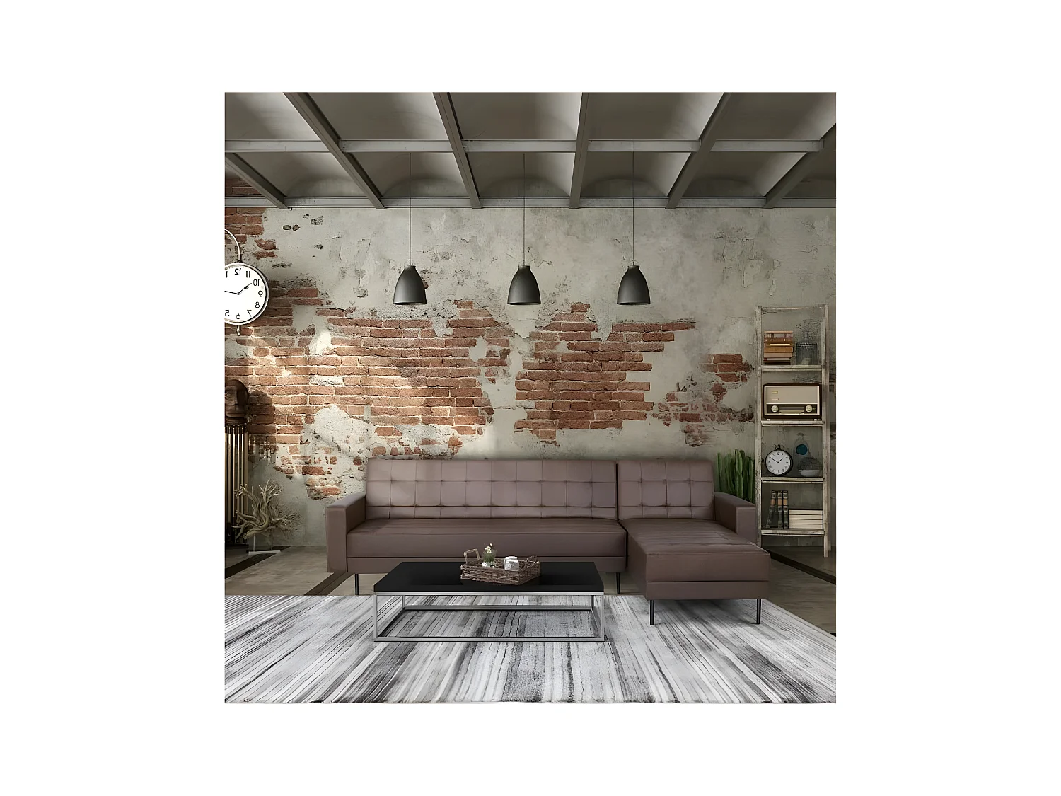 Canape dangle 3 places reversible - Pieds en acier - Simili Marron - IVANA - L 277 x P 157 x H 80 cm