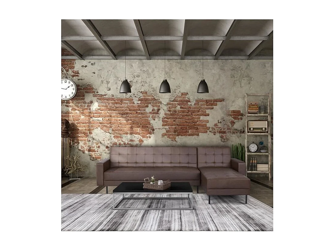 Canape dangle 3 places reversible - Pieds en acier - Simili Marron - IVANA - L 277 x P 157 x H 80 cm