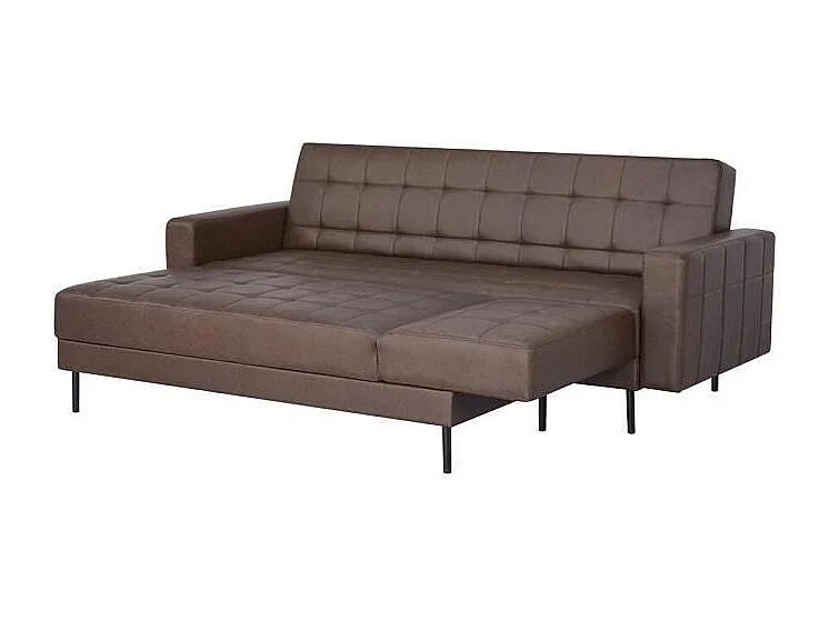 Canape dangle 3 places reversible - Pieds en acier - Simili Marron - IVANA - L 277 x P 157 x H 80 cm