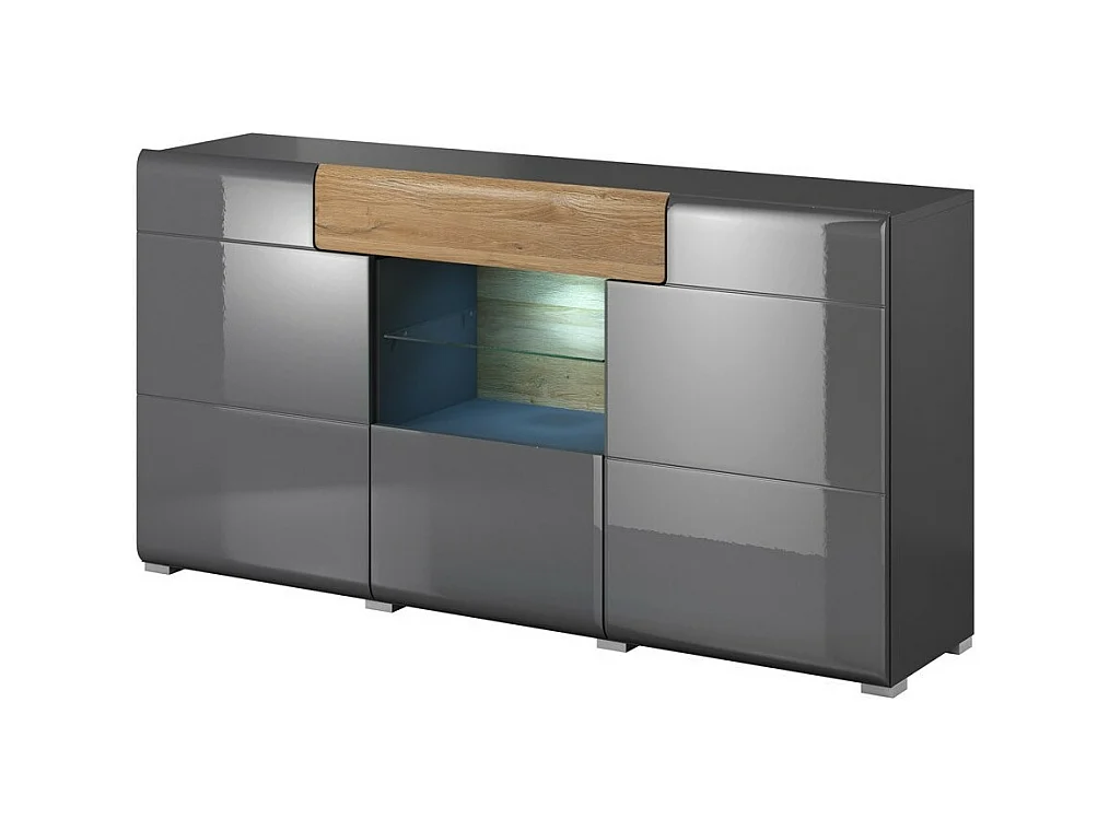 Ensemble complet de 6 meubles de salon collection OHIO. Coloris gris et effet chêne.