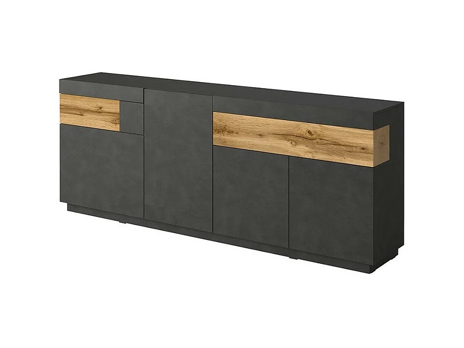 Ensemble de salon vitrine et buffet collection KILES. Coloris gris anthracite et chêne.