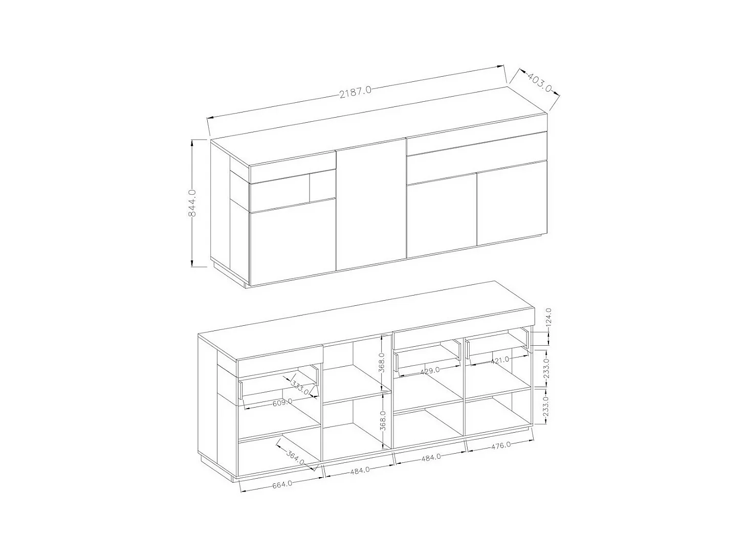Ensemble de salon vitrine et buffet collection KILES. Coloris gris anthracite et chêne.
