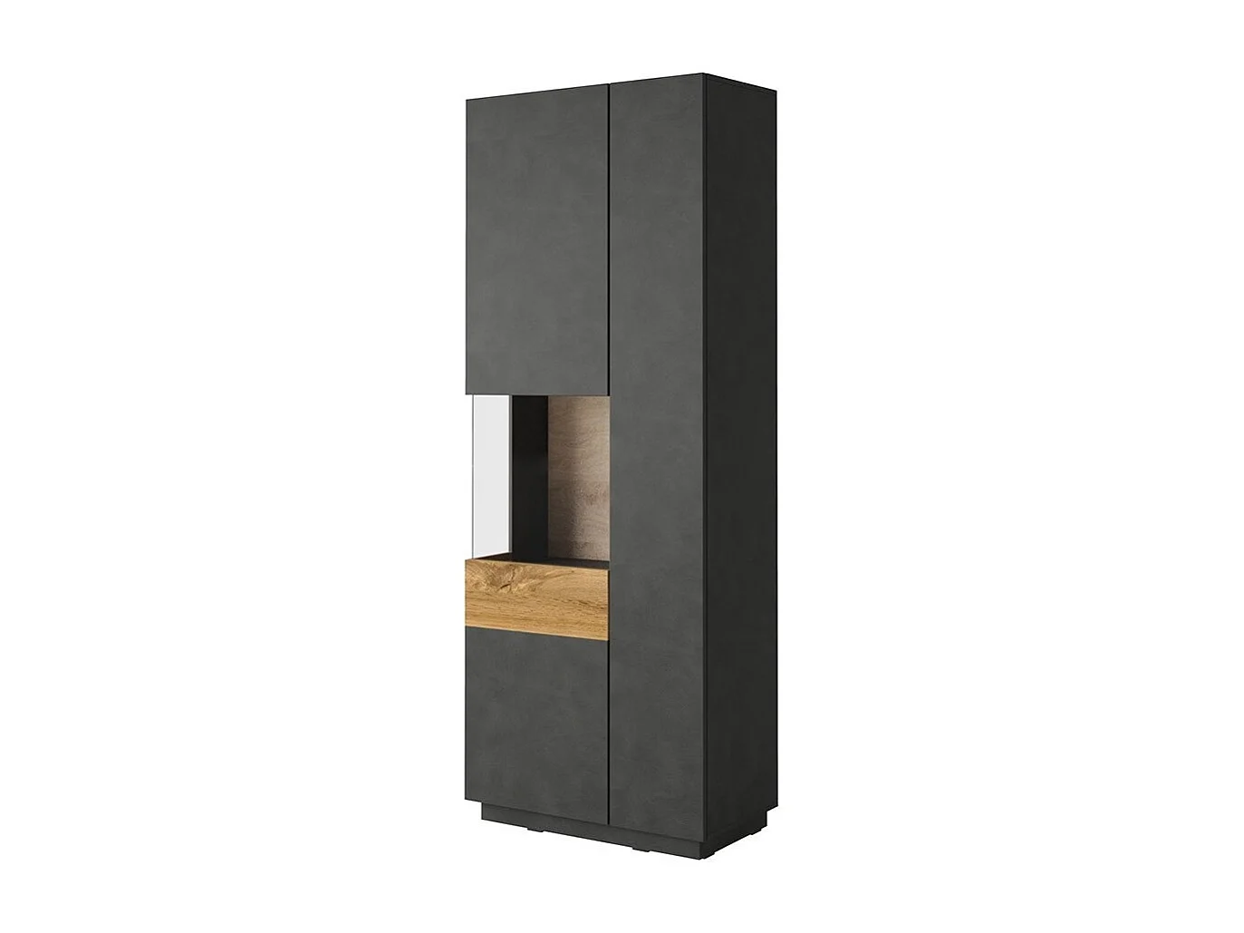 Salonset vitrinekast en buffet collectie KILES. Kleur antracietgrijs en eiken.