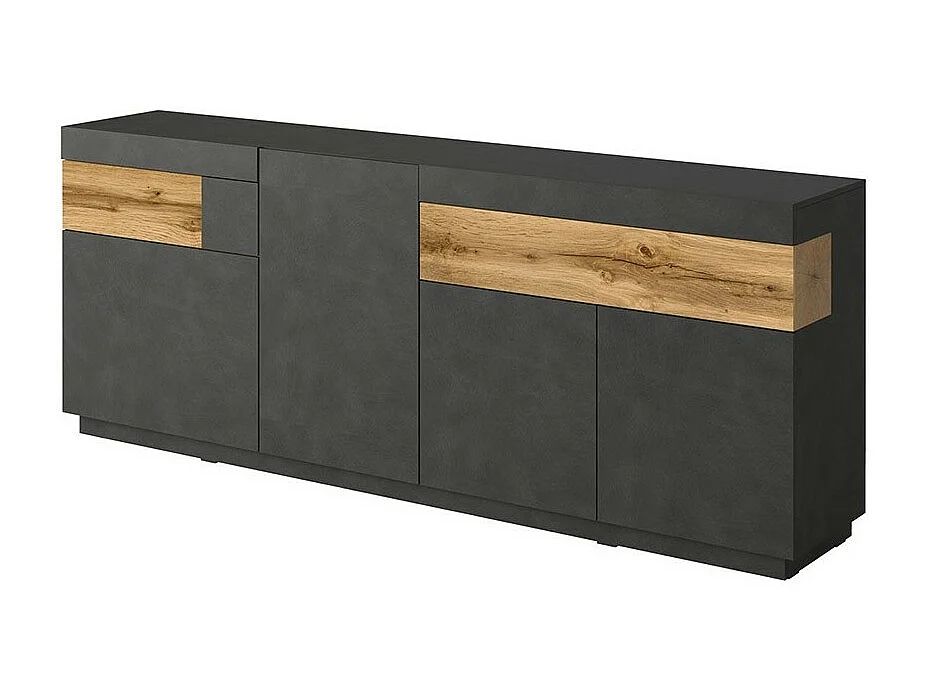 Salonset vitrinekast en buffet collectie KILES. Kleur antracietgrijs en eiken.