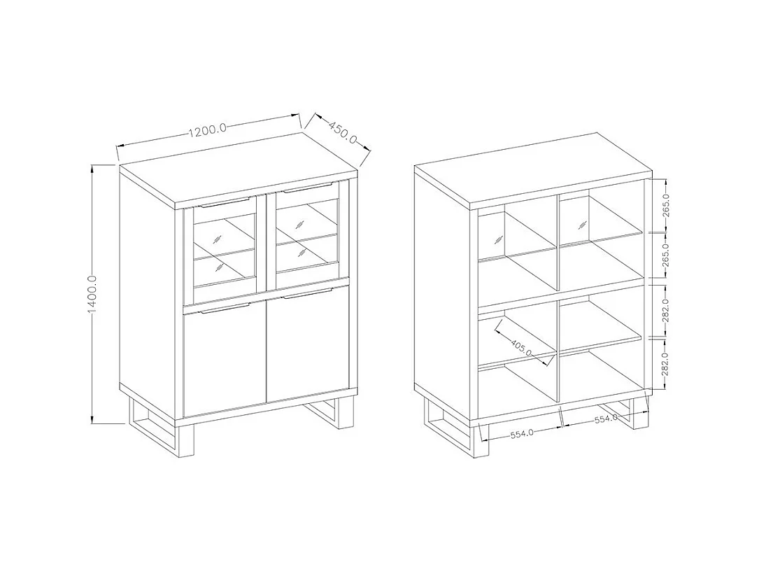 Conjunto de 3 móveis para sala de estar da coleção MILO. Cor carvalho. Estilo industrial.