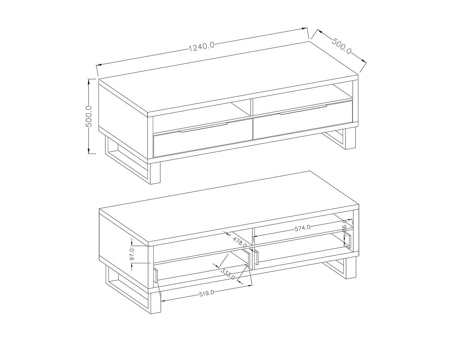 Conjunto de 3 móveis para sala de estar da coleção MILO. Cor carvalho. Estilo industrial.