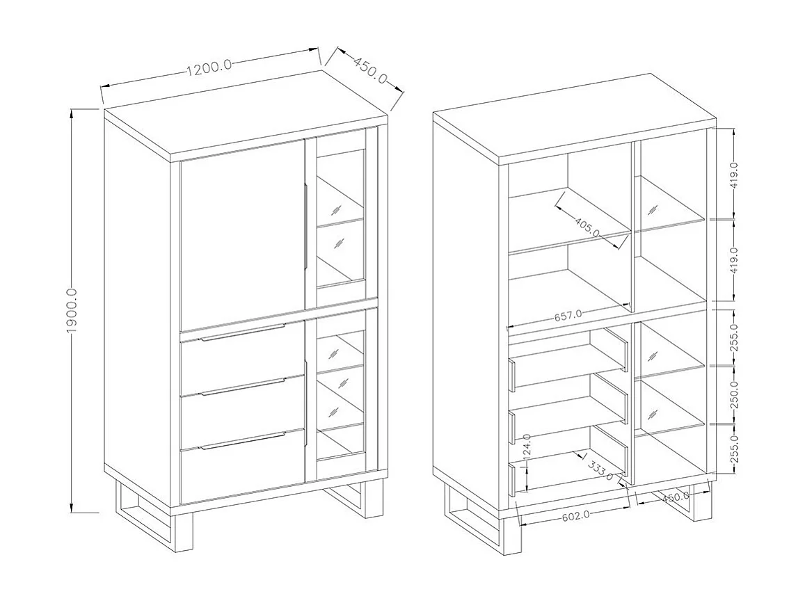 Conjunto de 3 móveis para sala de estar da coleção MILO. Cor carvalho. Estilo industrial.