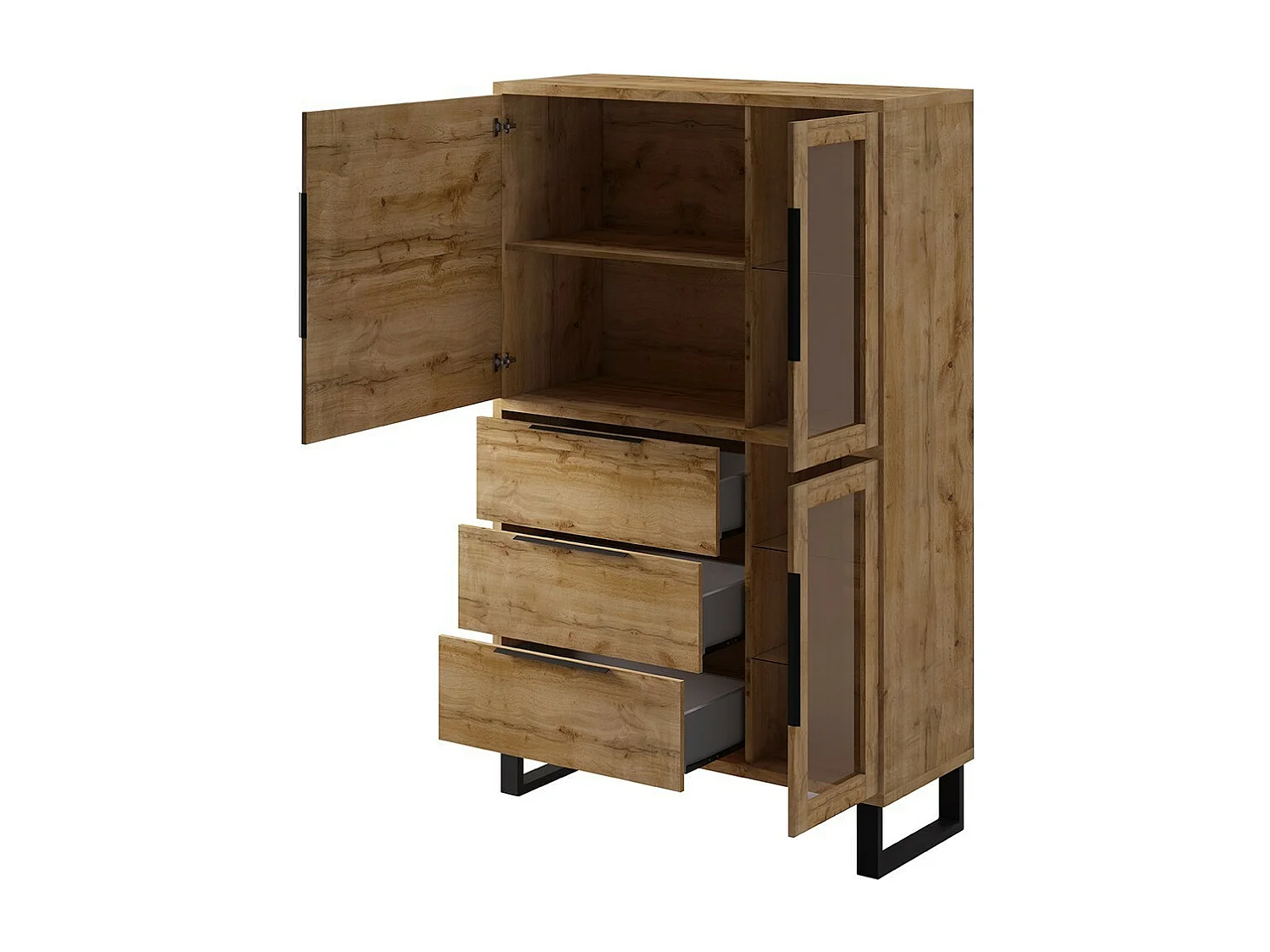 Ensemble 3 meubles de salon collection MILO. Coloris chêne. Style industriel