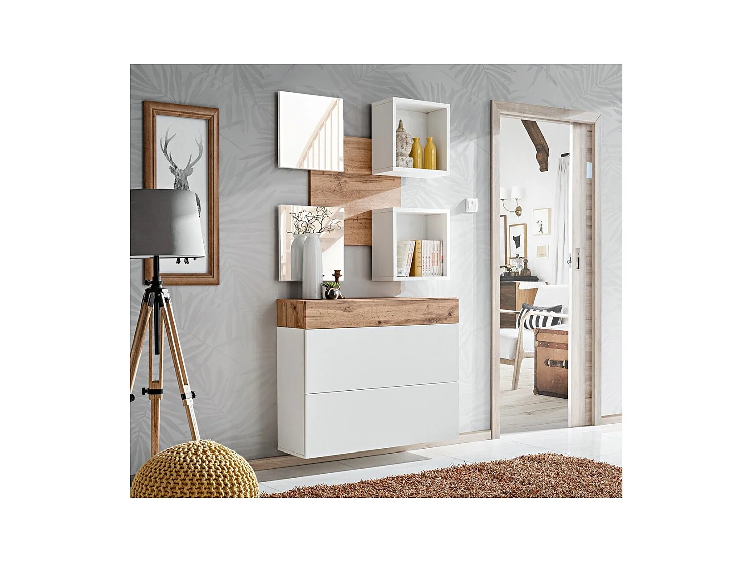 Garderobenmöbel - TORTH 5 - Farbe Eiche und Weiß