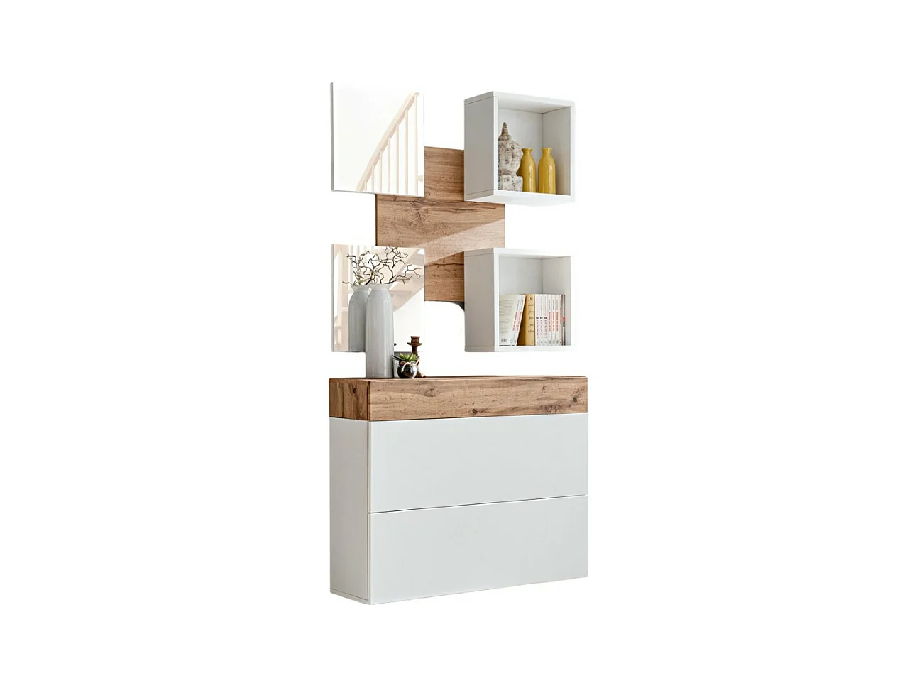 Meuble d'entrée - TORTH 5 - Coloris chêne et blanc