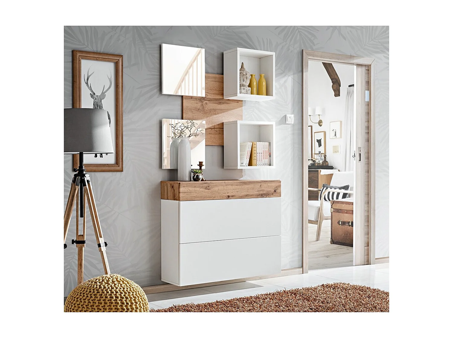 Halmeubel - TORTH 5 - Eiken en wit kleur