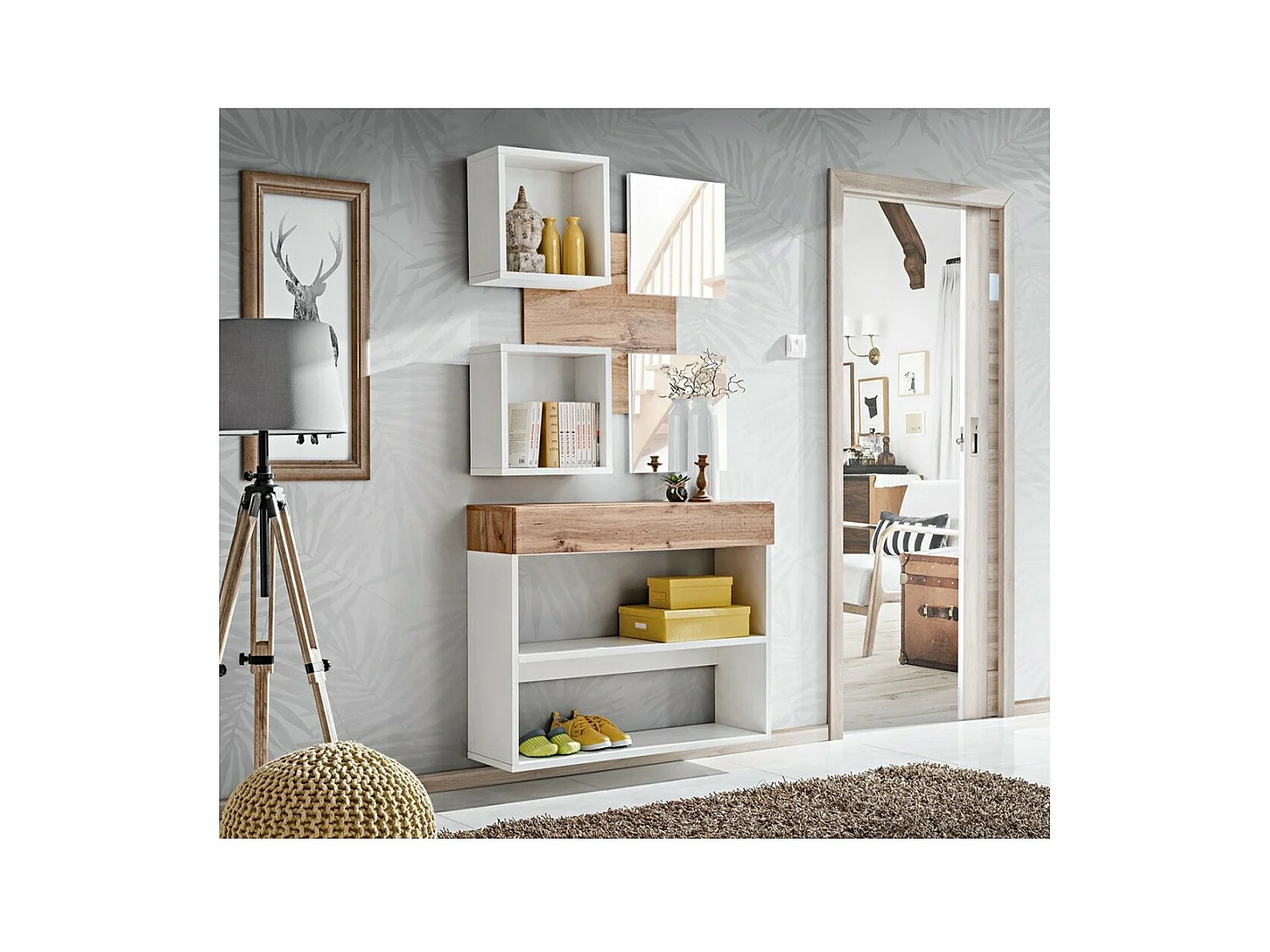 Halmeubel - TORTH 4 - Kleur eiken en wit