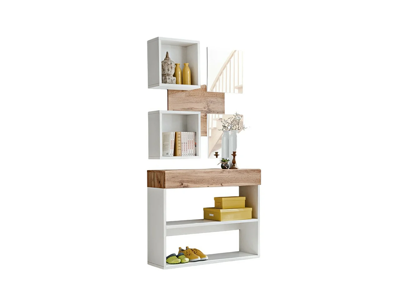 Meuble d'entrée - TORTH 4 - Coloris chêne et blanc