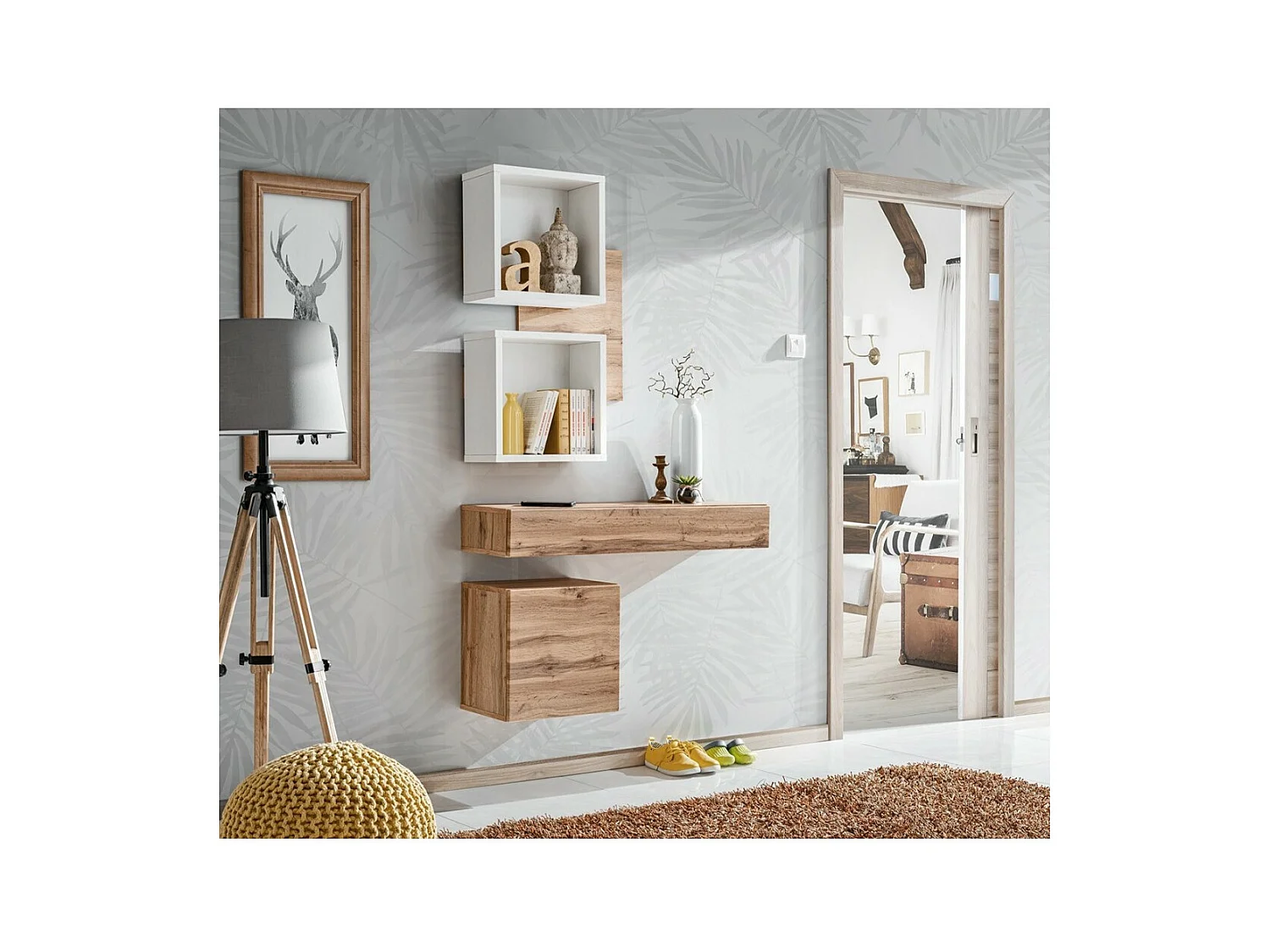 Halmeubel TORTH 3 – Complete set – Kleur eiken en wit – Modern en functioneel design