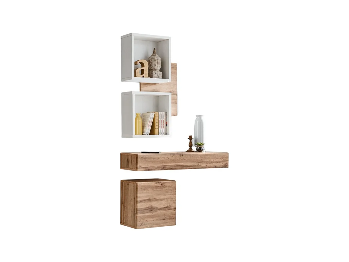Meuble d'entrée TORTH 3 – Ensemble complet – Coloris chêne et blanc – Design moderne et fonctionnel