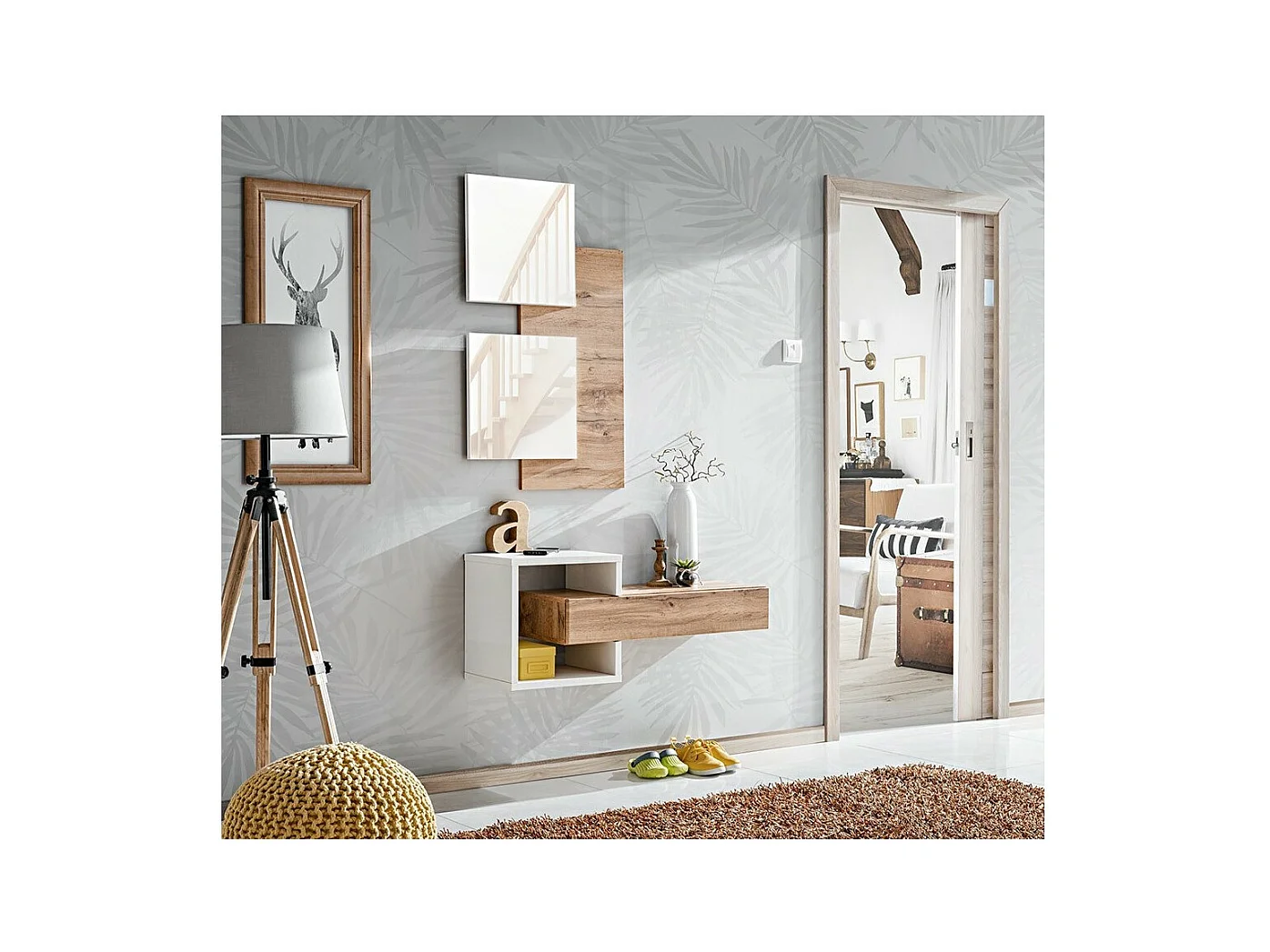 Ingangmeubel TORTH 2 - Complete set - Kleur eiken en wit - Modern en praktisch design