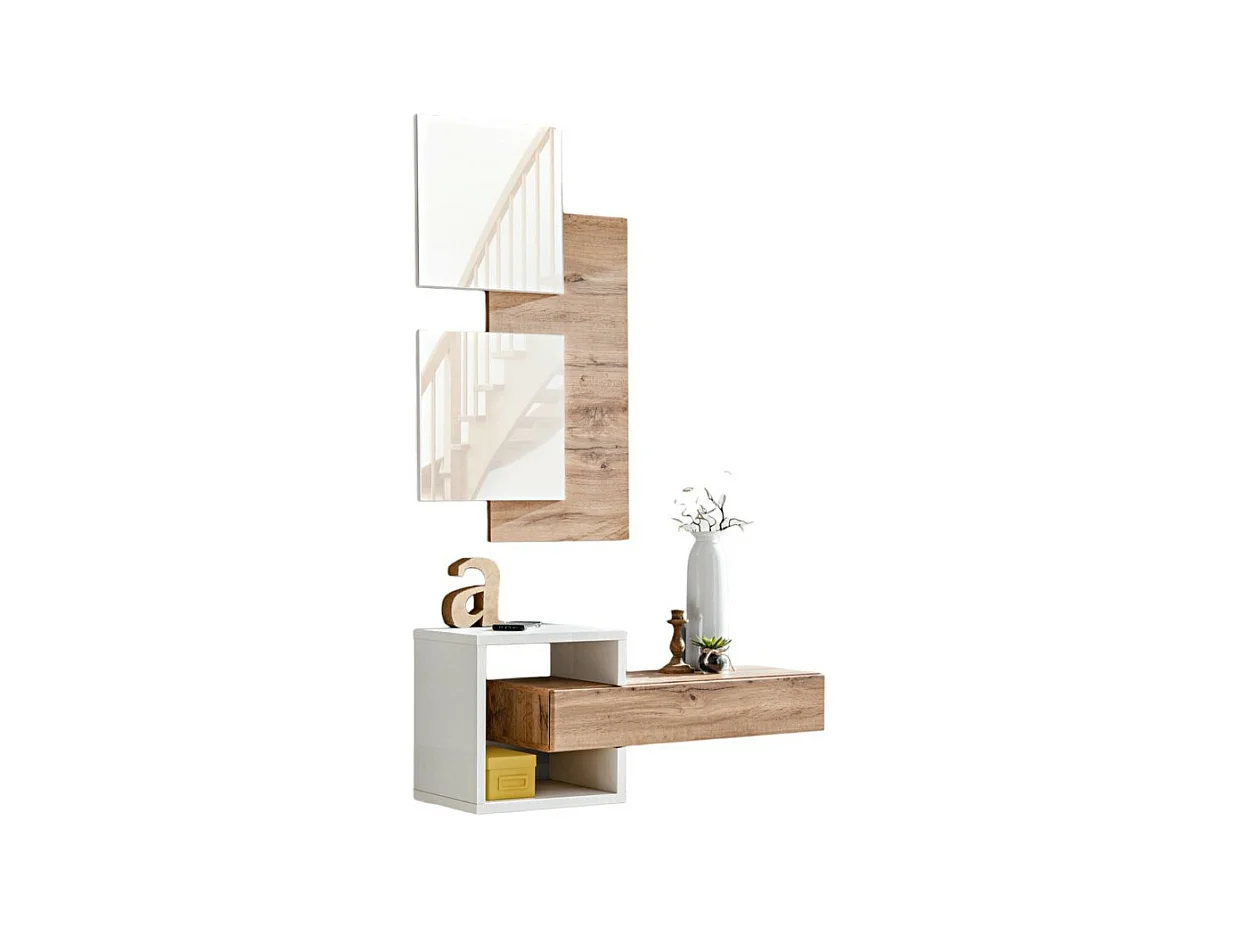 Meuble d'entrée TORTH 2 – Ensemble complet – Coloris chêne et blanc – Design moderne et pratique