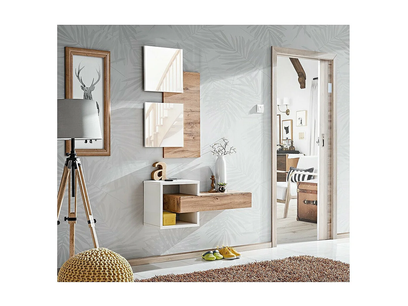 Ingangmeubel TORTH 2 - Complete set - Kleur eiken en wit - Modern en praktisch design