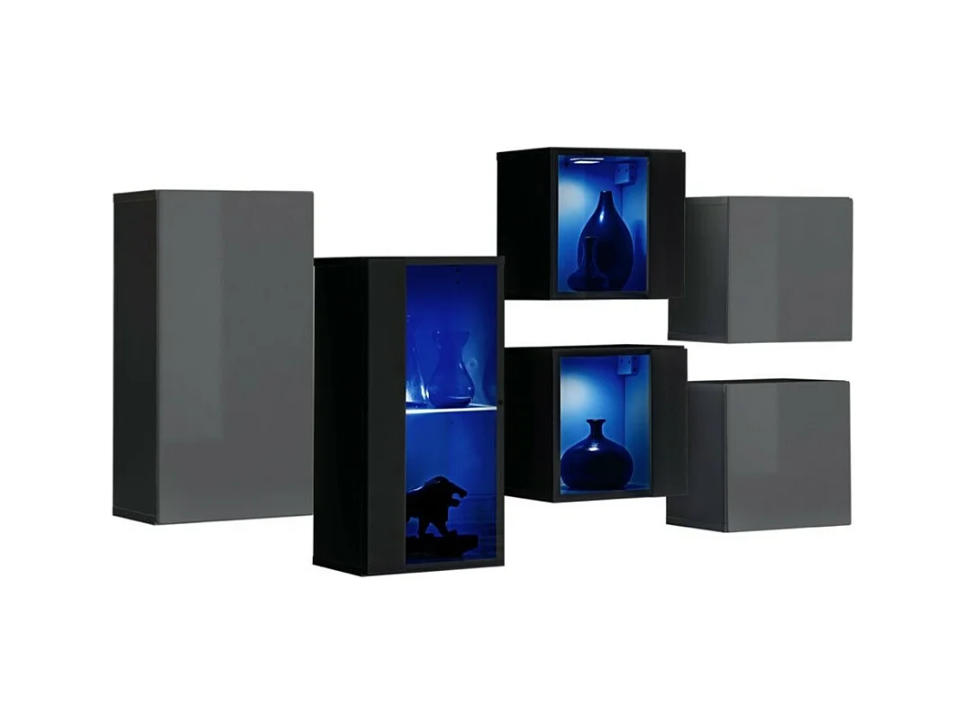 Ensemble meubles de salon SWITCH SBIV – Gris et Noir – LED intégrées – Design moderne