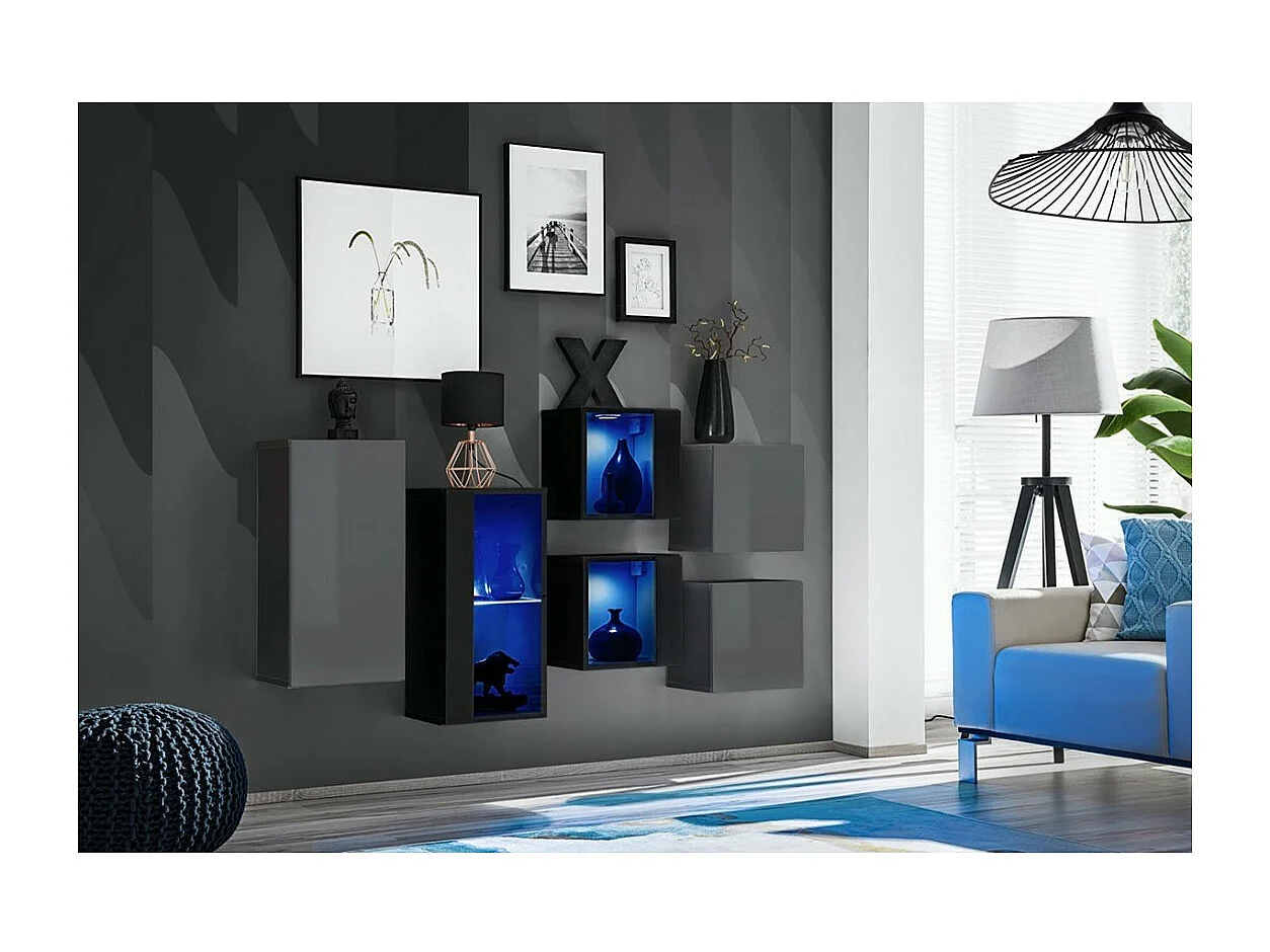 Ensemble meubles de salon SWITCH SBIV – Gris et Noir – LED intégrées – Design moderne
