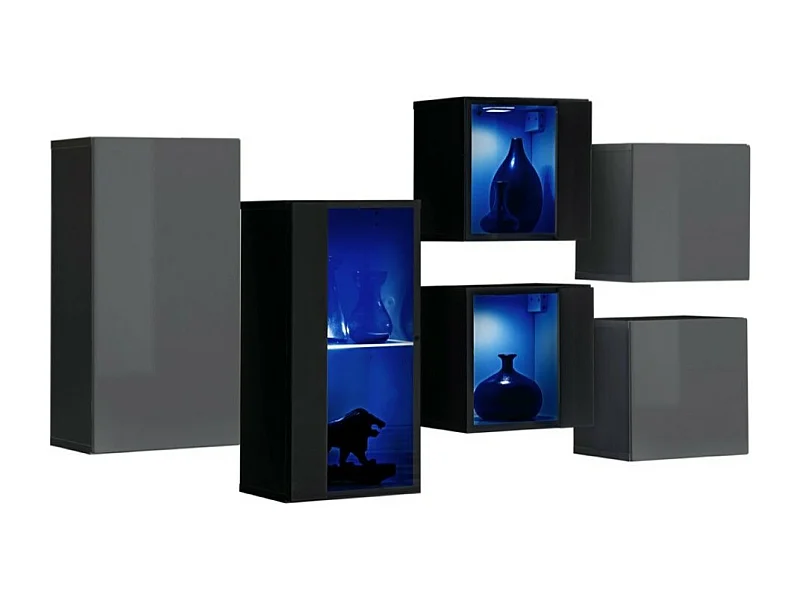 Set mobili da soggiorno SWITCH SBIV – Grigio e Nero – LED integrati – Design moderno