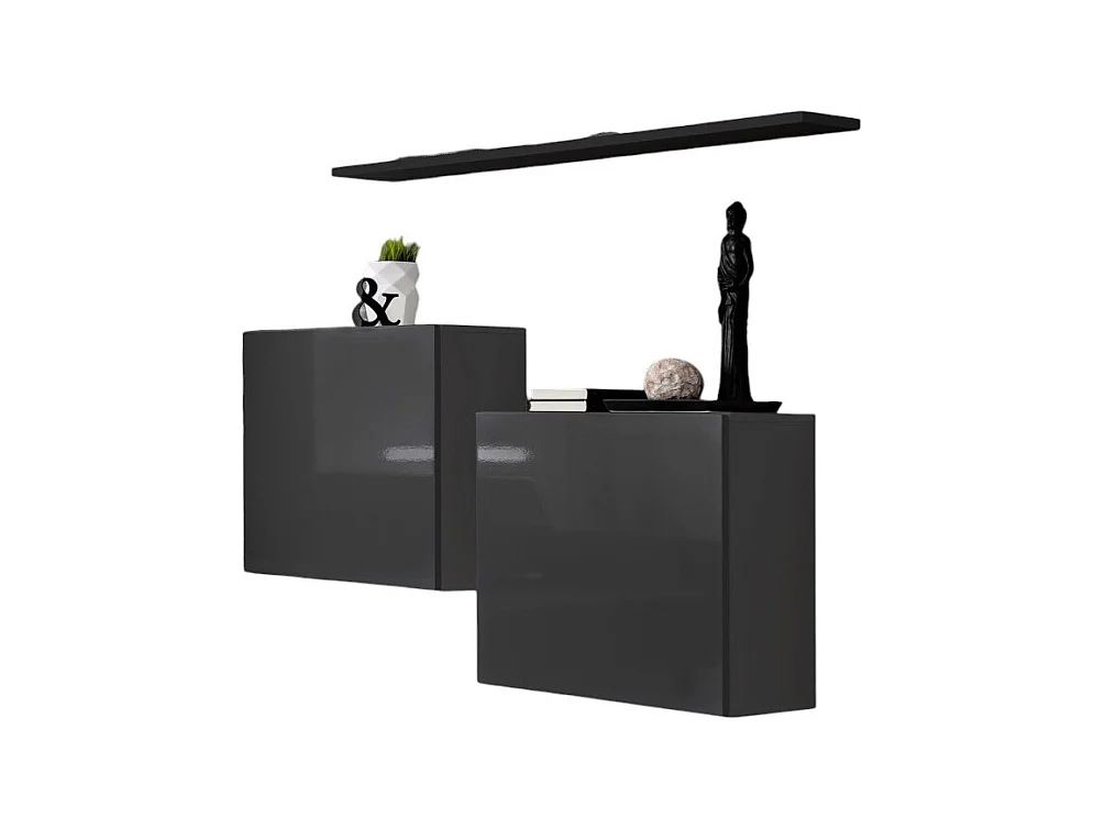 Wohnzimmermöbel-Set SWITCH SBI Design, in glänzendem Grau mit schwarzem Regal.