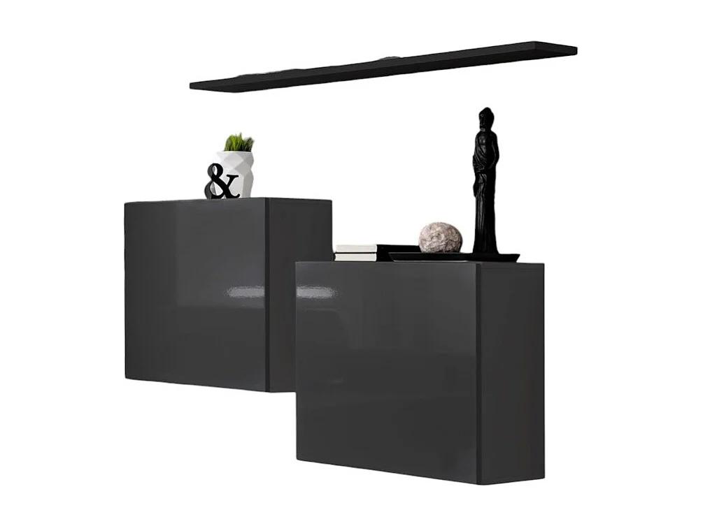 Woonkamerset SWITCH SBI design, glanzend grijze kleur en zwart rek.