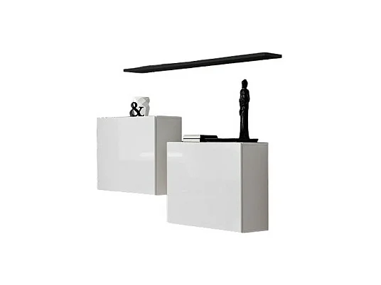 Wohnzimmermöbel-Set SWITCH SBI Design, in glänzend weißer Farbe und mit schwarzem Regal.