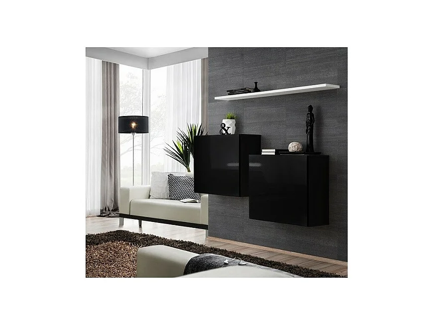 Möbelset für das Wohnzimmer SWITCH SBI – Hochglanz Schwarz und weißes Regal – Modernes Design