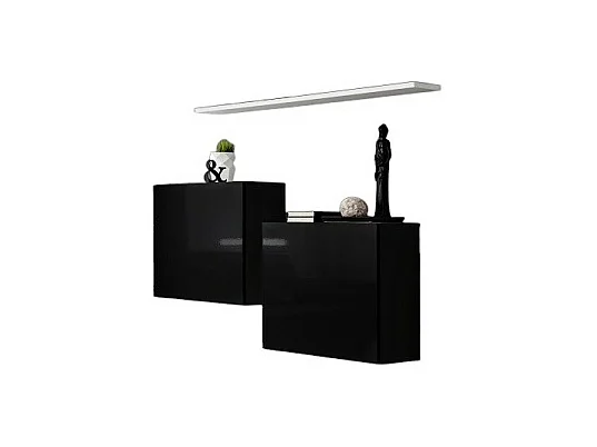 Ensemble meubles salon SWITCH SBI – Noir brillant et étagère blanche – Design moderne