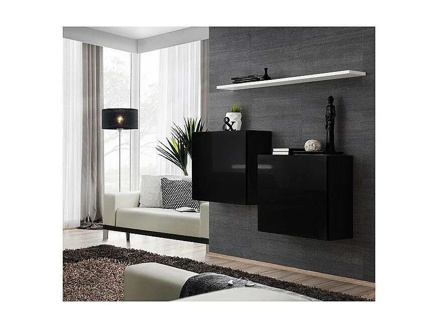 Möbelset für das Wohnzimmer SWITCH SBI – Hochglanz Schwarz und weißes Regal – Modernes Design
