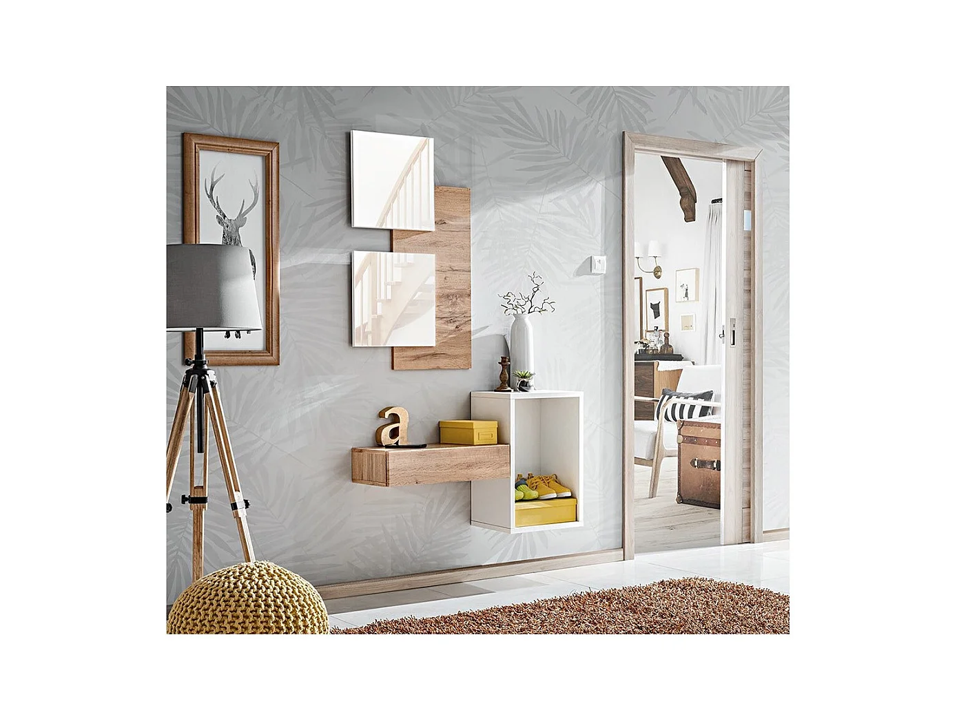 Inkomhalmeubel TORTH 1 - Complete set - Kleur eiken en wit - Modern en praktisch design