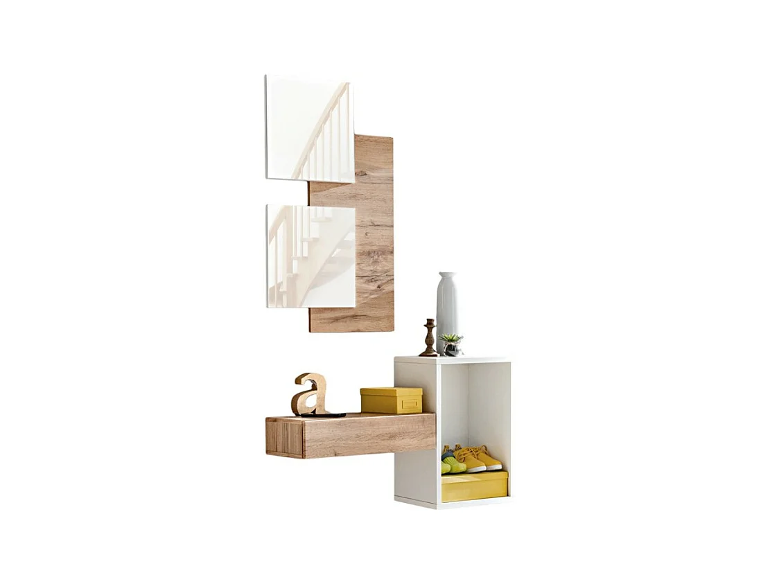 Meuble d'entrée TORTH 1 – Ensemble complet – Coloris chêne et blanc – Design moderne et pratique