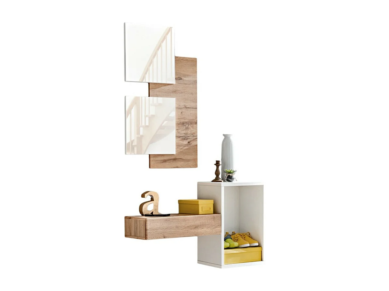 Meuble d'entrée TORTH 1 – Ensemble complet – Coloris chêne et blanc – Design moderne et pratique