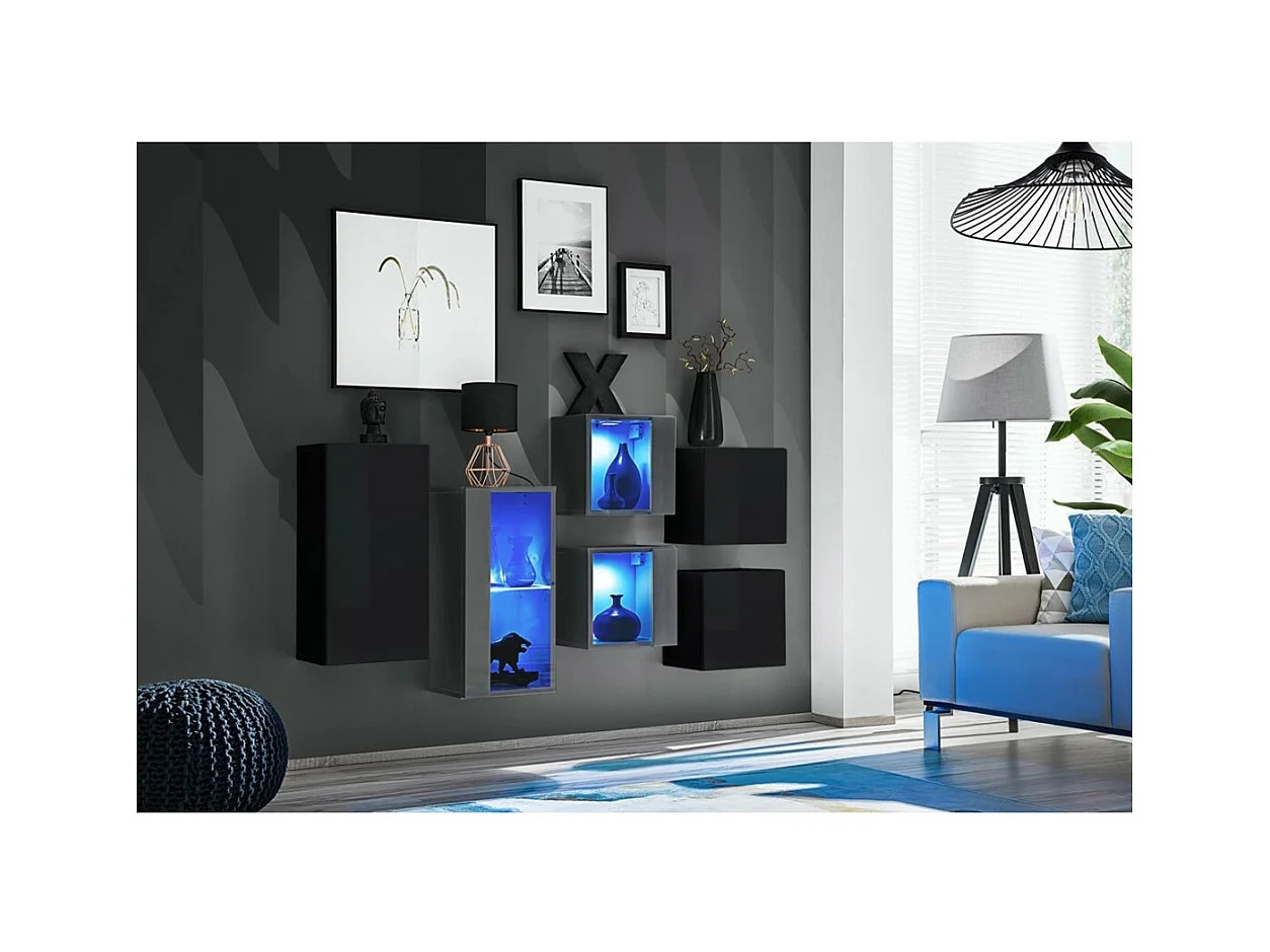 Woonkamerset SWITCH SBIV design. Kleuren zwart en grijs.
