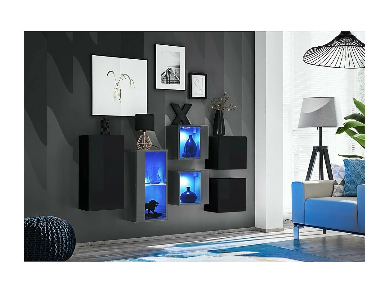 Woonkamerset SWITCH SBIV design. Kleuren zwart en grijs.