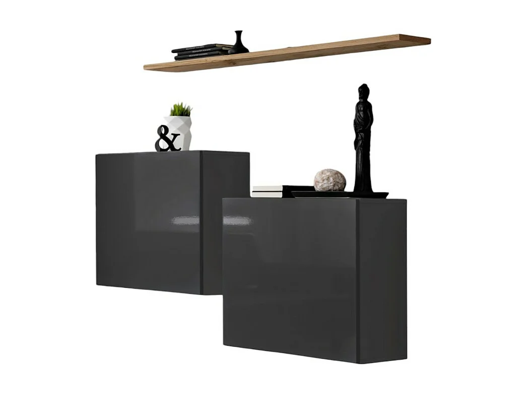 Woonkamer meubelset SWITCH SBI design, in glanzend grijs en Wotan eiken plank.