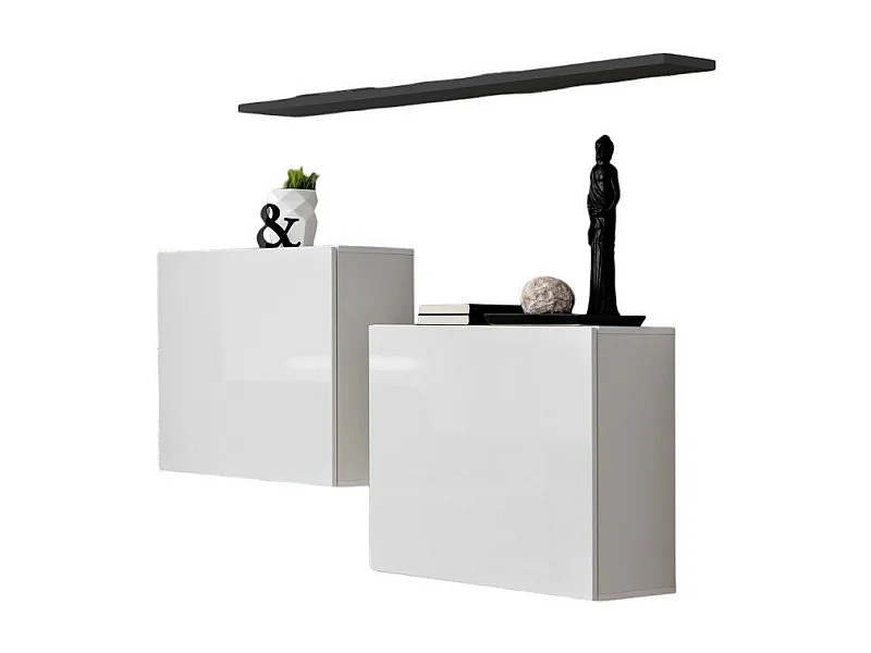 Woonkamer meubelset SWITCH SBI design, in glanzend wit en met een grijze plank.