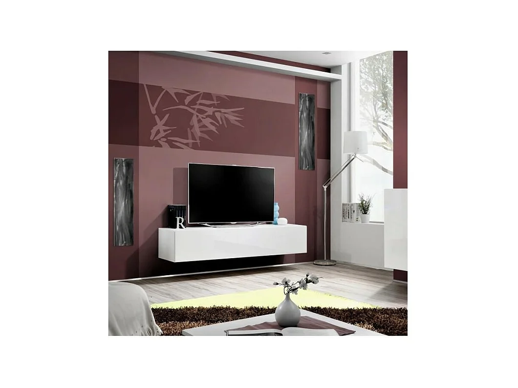 Hängendes TV-Möbel FLY – Modernes Design – Hochglanz Weiß – Push-to-Open-System