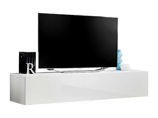 Hängendes TV-Möbel FLY – Modernes Design – Hochglanz Weiß – Push-to-Open-System
