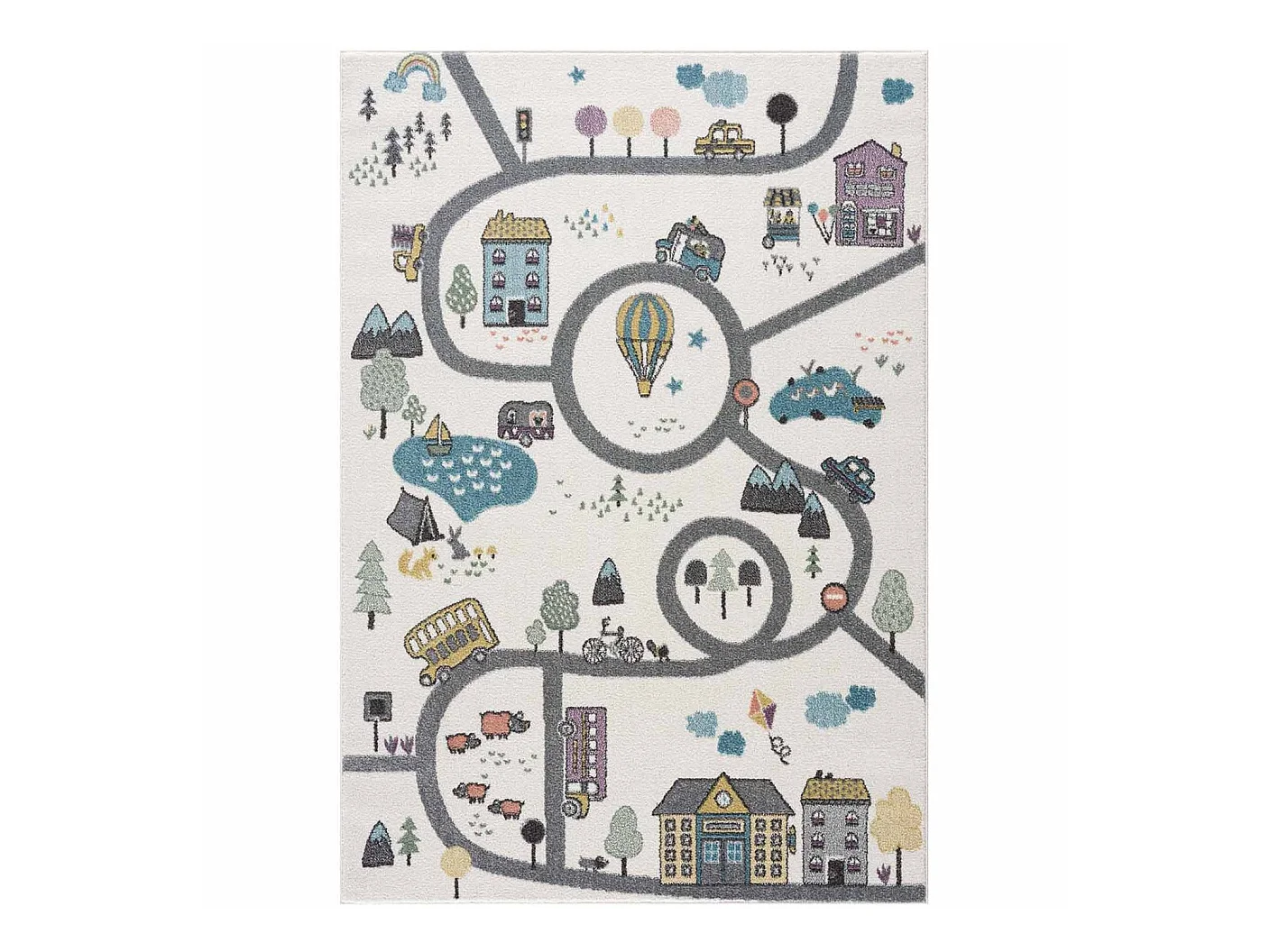 Tapis de jeu pour chambre d'enfant Blanc Motif Route de l'école 140x200cm