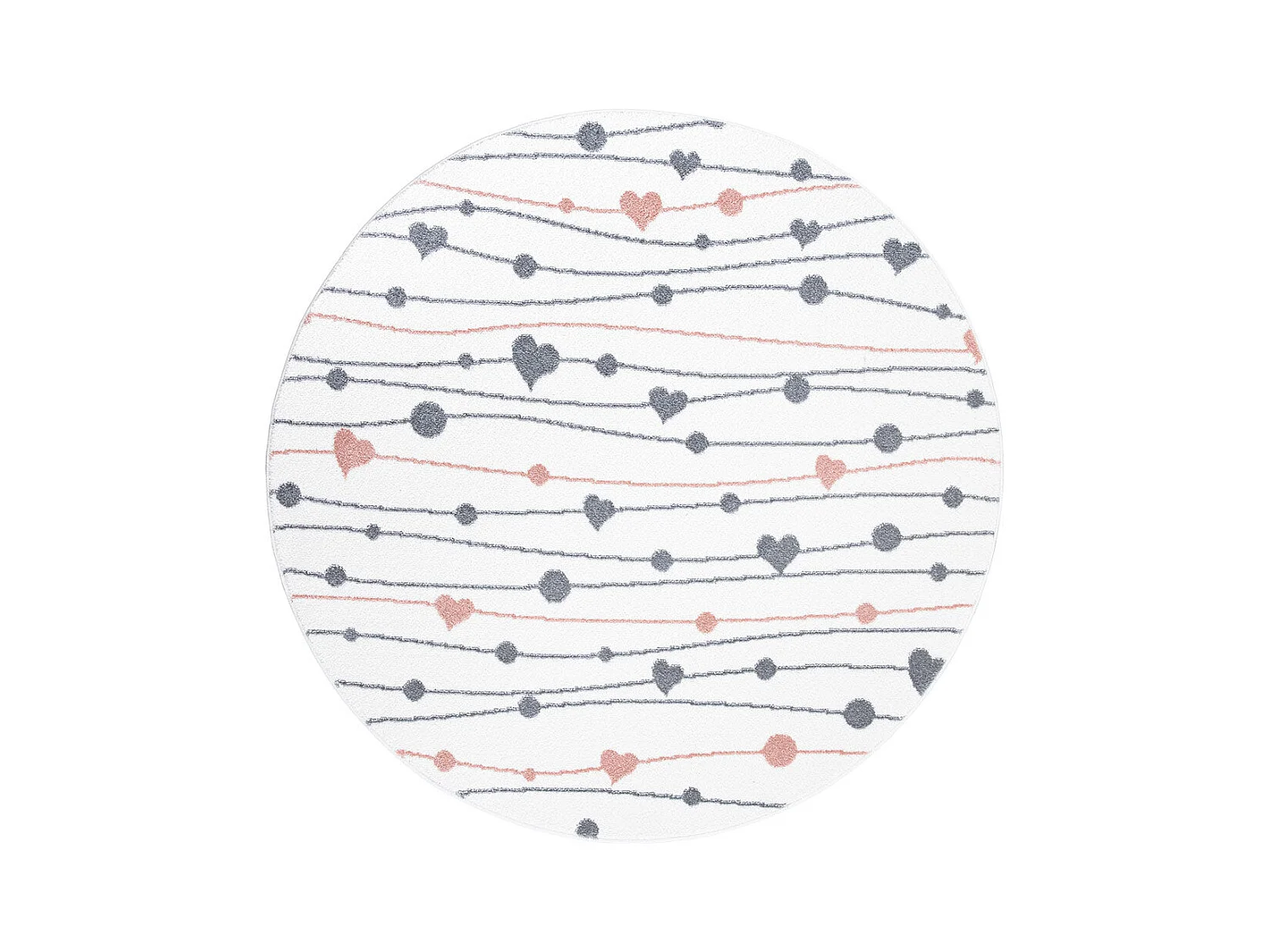 Tapis Rond pour chambre d'enfant Blanc Guirlandes Rose et Gris 120x120cm