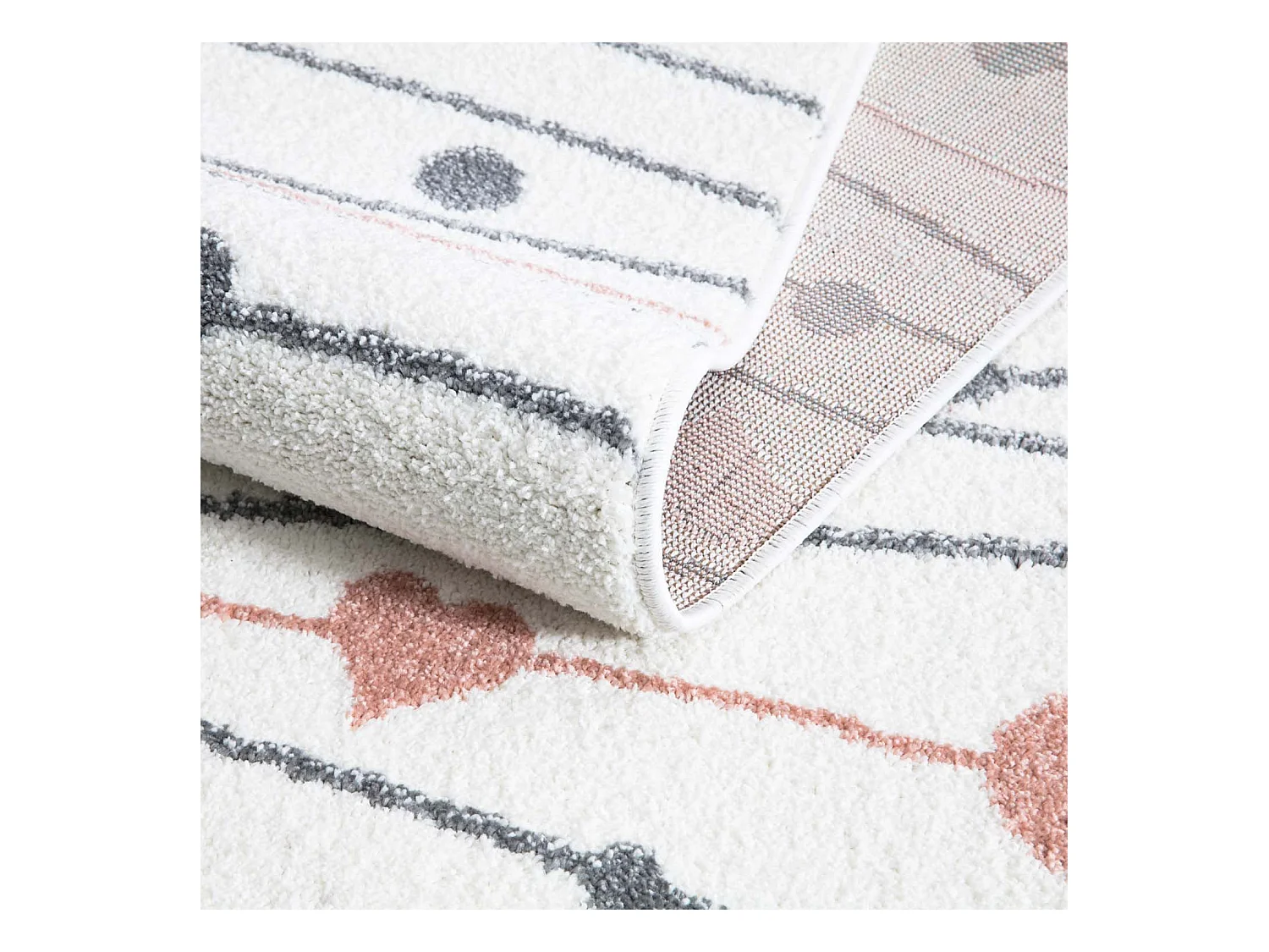 Tapis Rond pour chambre d'enfant Blanc Guirlandes Rose et Gris 120x120cm