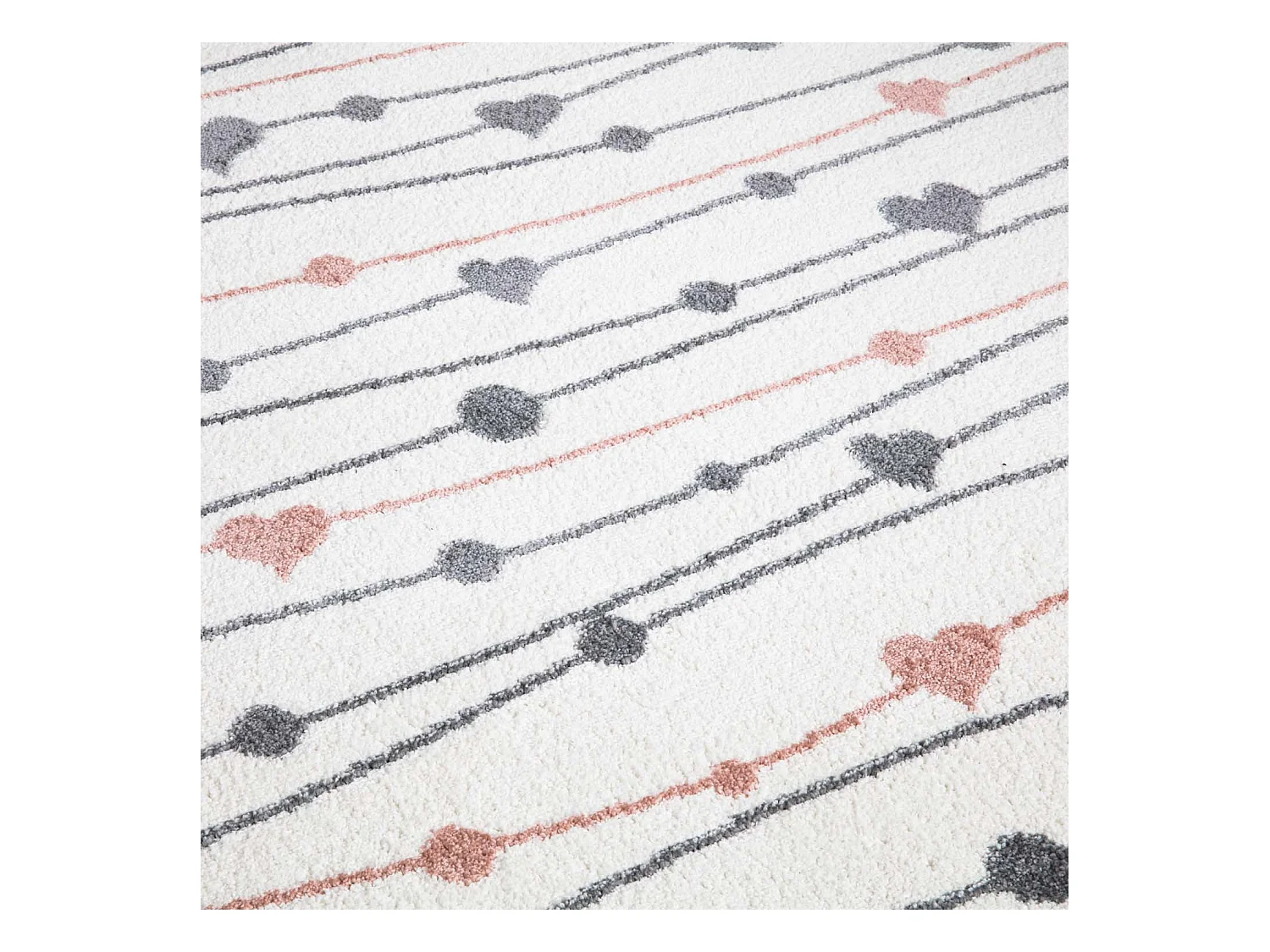 Tapis Rond pour chambre d'enfant Blanc Guirlandes Rose et Gris 120x120cm
